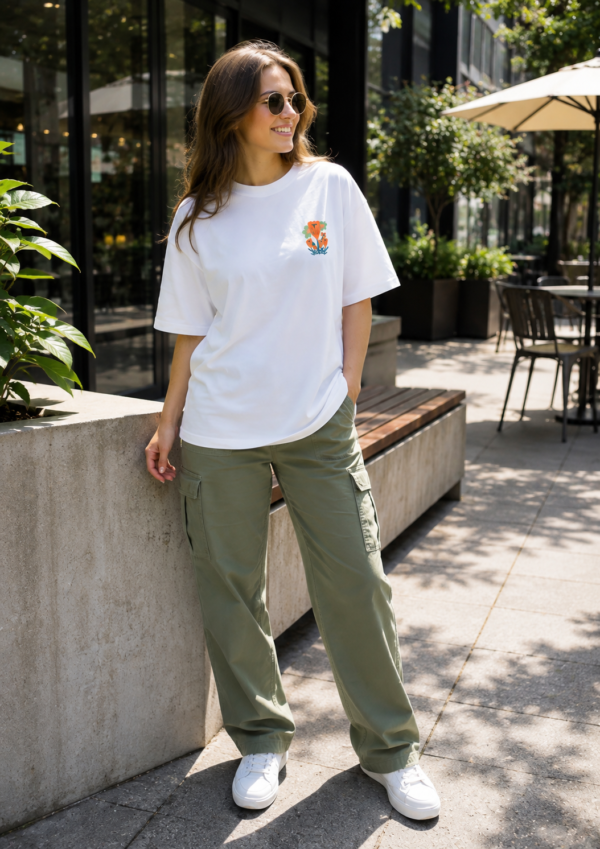 Womens Oversized White T-Shirt | Floral “Say Amour” Graphic Print | Loopknit 240 GSM Premium Heavy Fabric | Cute Aesthetic Streetwear T-Shirt for Women