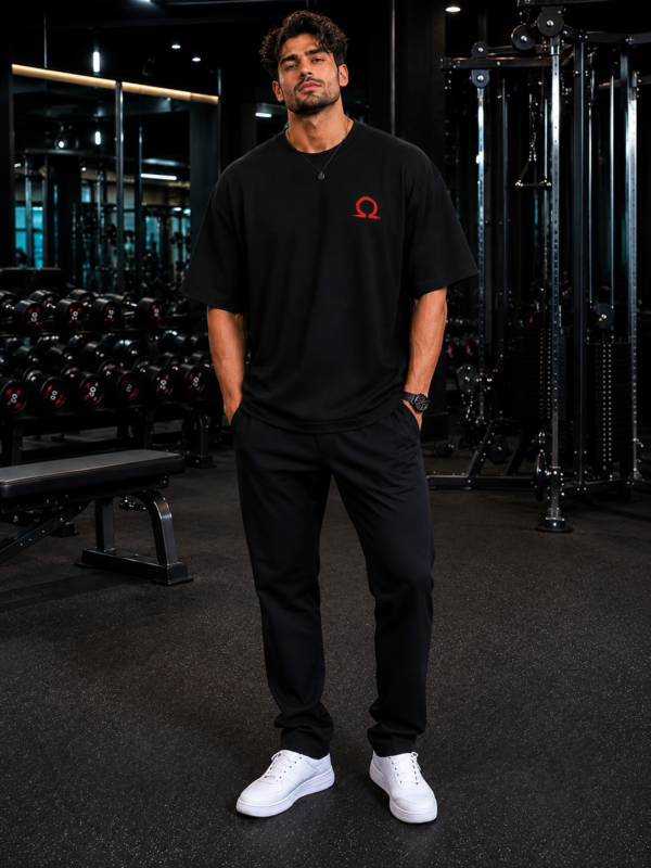Men's Oversized Black Graphic Printed T-Shirt | Warrior Omega Back Print | Half Sleeve Round Neck | Premium Cotton Streetwear