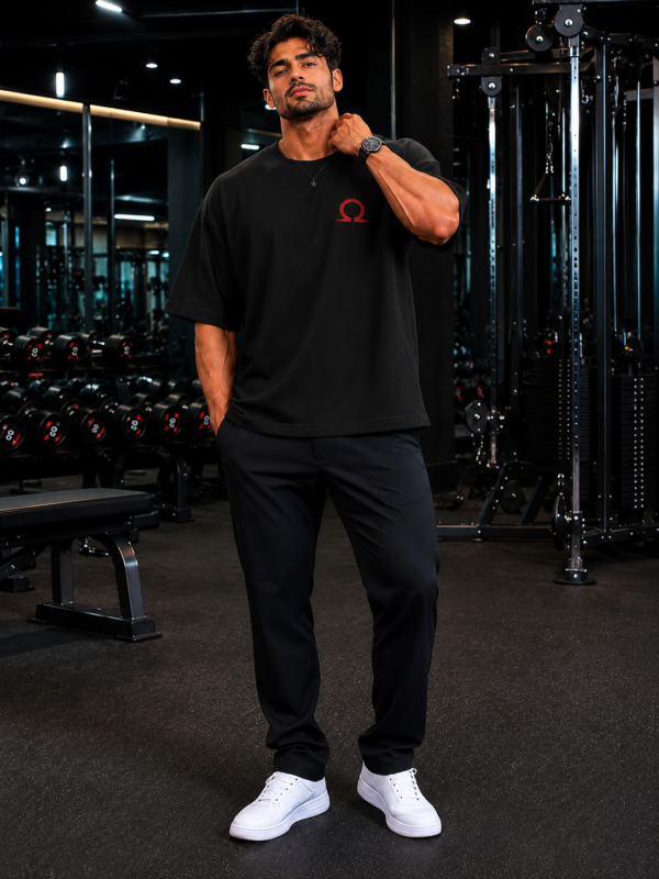 Men's Oversized Black Graphic Printed T-Shirt | Warrior Omega Back Print | Half Sleeve Round Neck | Premium Cotton Streetwear