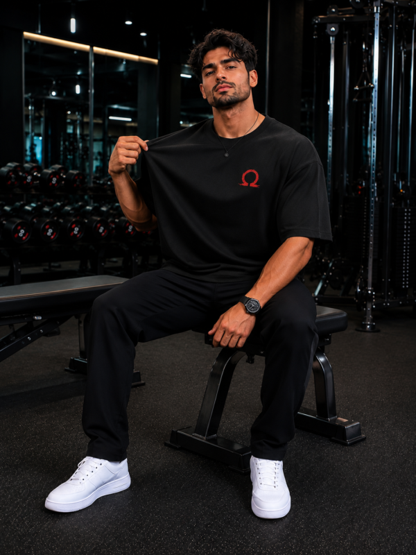Men's Oversized Black Graphic Printed T-Shirt | Warrior Omega Back Print | Half Sleeve Round Neck | Premium Cotton Streetwear