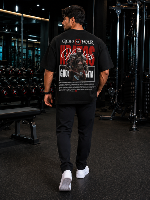 Men's Oversized Black Graphic Printed T-Shirt | Warrior Omega Back Print | Half Sleeve Round Neck | Premium Cotton Streetwear