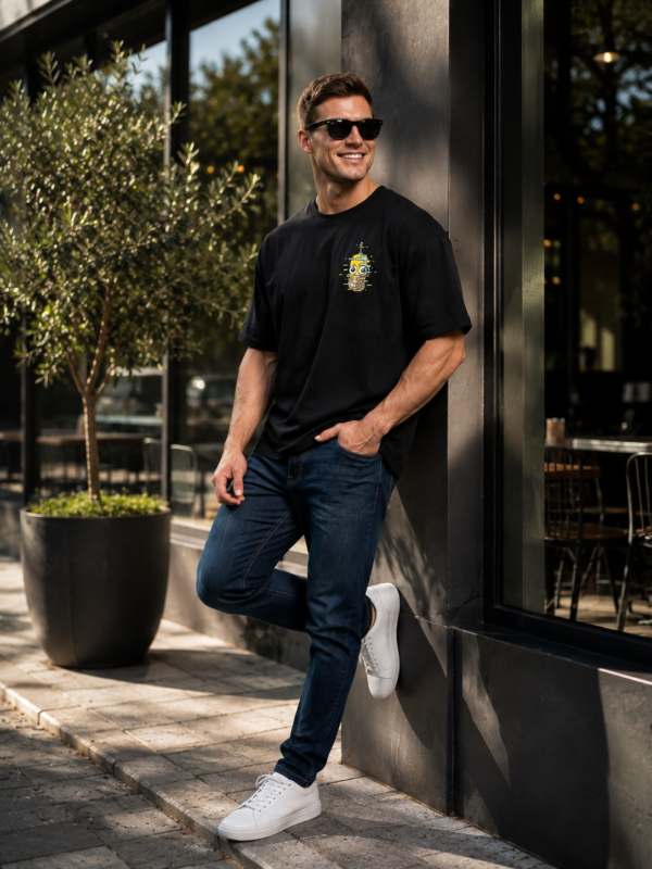 ChatGPT Image Aug 3, 2026, 02_36_58 PM Unisex Oversized Dark Green Graphic Printed Round Neck T-Shirt Cartoon Inspired Back Print, Casual Streetwear, Half Sleeve Premium Cotton Tee