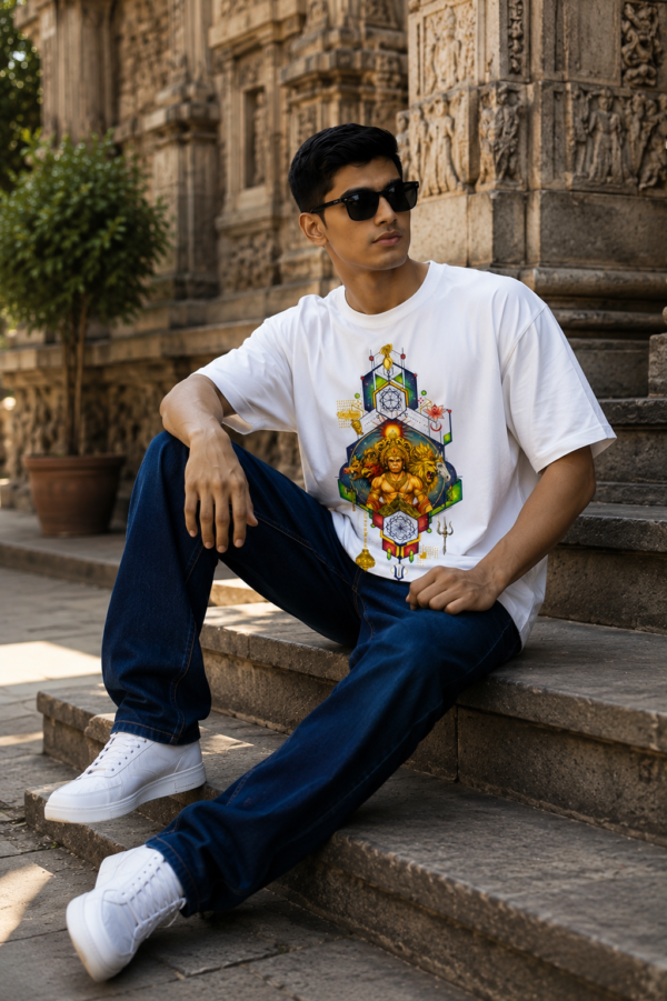 ChatGPT Image Aug 3, 2026, 06_04_36 PM Hanuman 777 Oversized Men T-Shirt | Divine Power Graphic Print | White