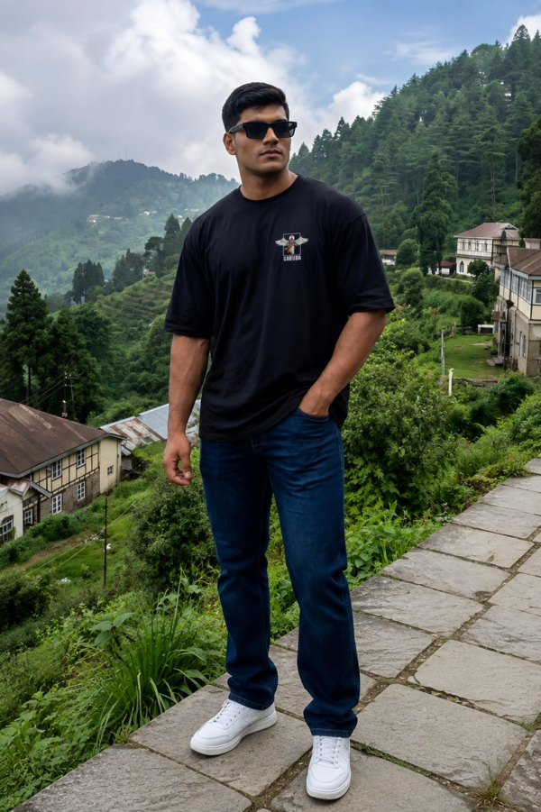 Mens Oversized Garuda Graphic T-Shirt with Powerful Back Print | Premium Loopknit 240 GSM | Mythological Streetwear & Casual Wear for Men by giftspeaks