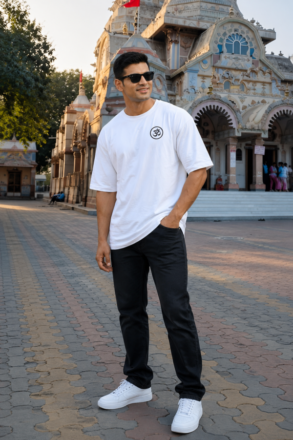 Mens Oversized White T-Shirt | Lord Ganesha Graphic Print | Loopknit 240 GSM Premium Heavy Fabric | Spiritual Streetwear T-Shirt for Men