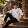 ChatGPT Image Aug 4, 2026, 02_26_52 PM Unisex Oversized Dancing Hanuman Graphic T-Shirt | Energetic Devotion Design, White Cotton Tee