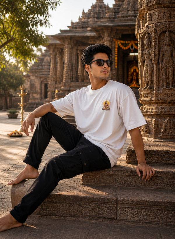 ChatGPT Image Aug 4, 2026, 02_26_52 PM Unisex Oversized Dancing Hanuman Graphic T-Shirt | Energetic Devotion Design, White Cotton Tee