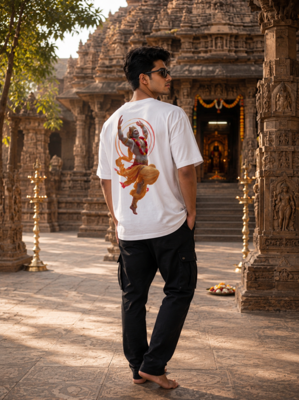 ChatGPT Image Aug 4, 2026, 02_27_02 PM Unisex Oversized Dancing Hanuman Graphic T-Shirt | Energetic Devotion Design, White Cotton Tee