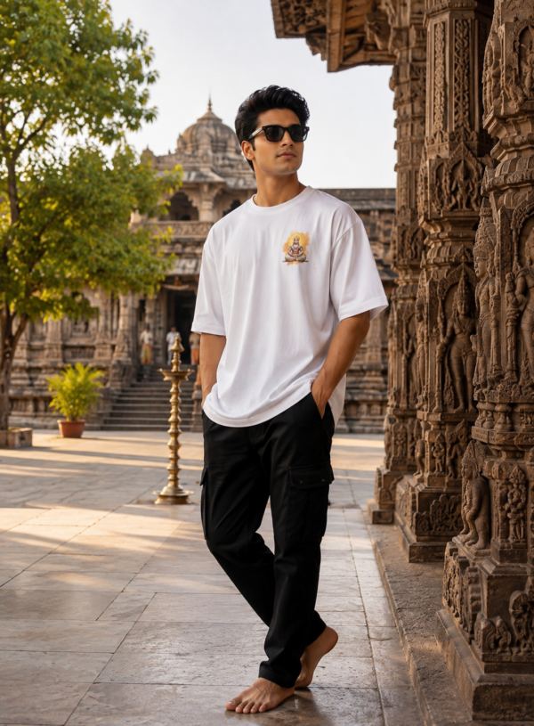 ChatGPT Image Aug 4, 2026, 02_27_05 PM Unisex Oversized Dancing Hanuman Graphic T-Shirt | Energetic Devotion Design, White Cotton Tee