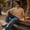 ChatGPT Image Aug 4, 2026, 02_44_44 PM Unisex Oversized Dancing Hanuman Graphic T-Shirt Energetic Devotion Design, Beige Cotton Tee