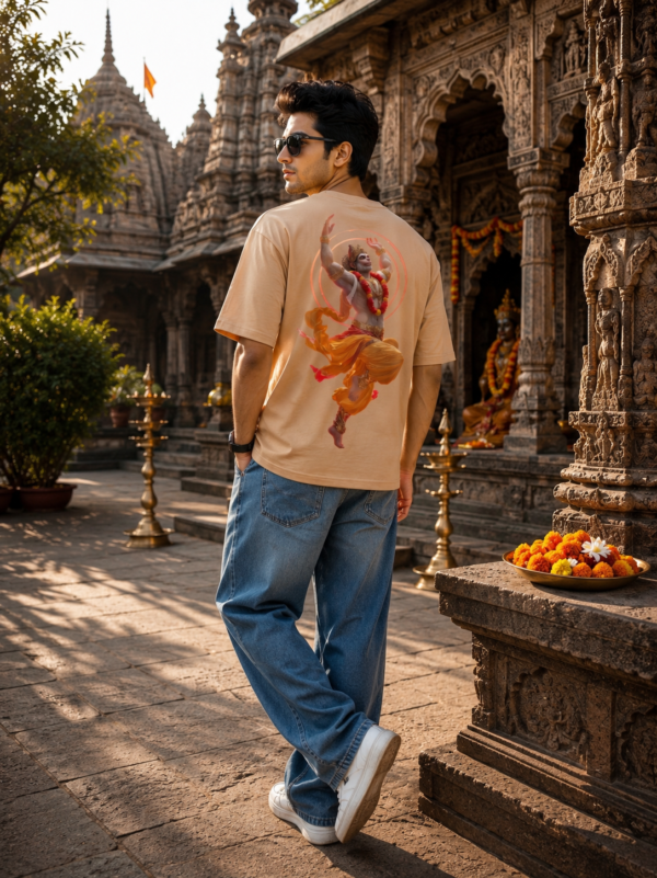 ChatGPT Image Aug 4, 2026, 02_44_50 PM Unisex Oversized Dancing Hanuman Graphic T-Shirt Energetic Devotion Design, Beige Cotton Tee