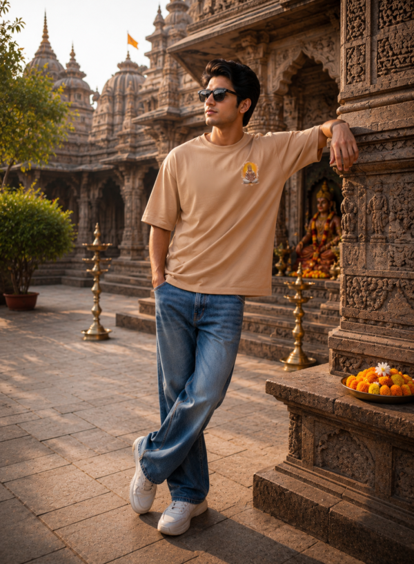 ChatGPT Image Aug 4, 2026, 02_44_57 PM Unisex Oversized Dancing Hanuman Graphic T-Shirt Energetic Devotion Design, Beige Cotton Tee