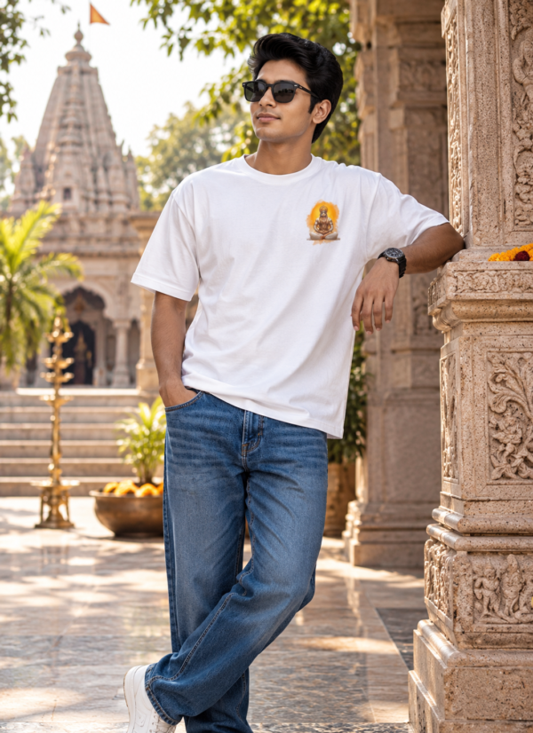 ChatGPT Image Aug 5, 2026, 02_23_47 PM Unisex Oversized Hanuman Graphic Printed T-Shirt for Men & Women | Spiritual Devotional Back Print Oversized Tee | White Half Sleeve Loose Fit Streetwear T-Shirt | Loopknit 240 GSM Premium Cotton Casual Wear