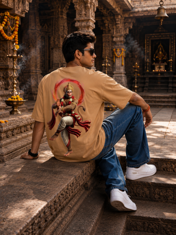 ChatGPT Image Aug 5, 2026, 02_46_32 PM Unisex Oversized Hanuman Graphic T-Shirt Spiritual Warrior Design, Beige Cotton Tee