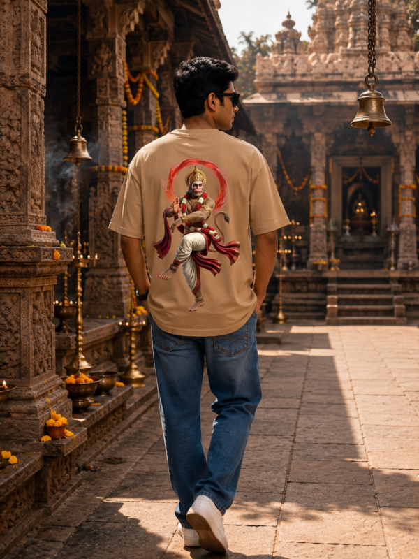 ChatGPT Image Aug 5, 2026, 02_46_37 PM Unisex Oversized Hanuman Graphic T-Shirt Spiritual Warrior Design, Beige Cotton Tee