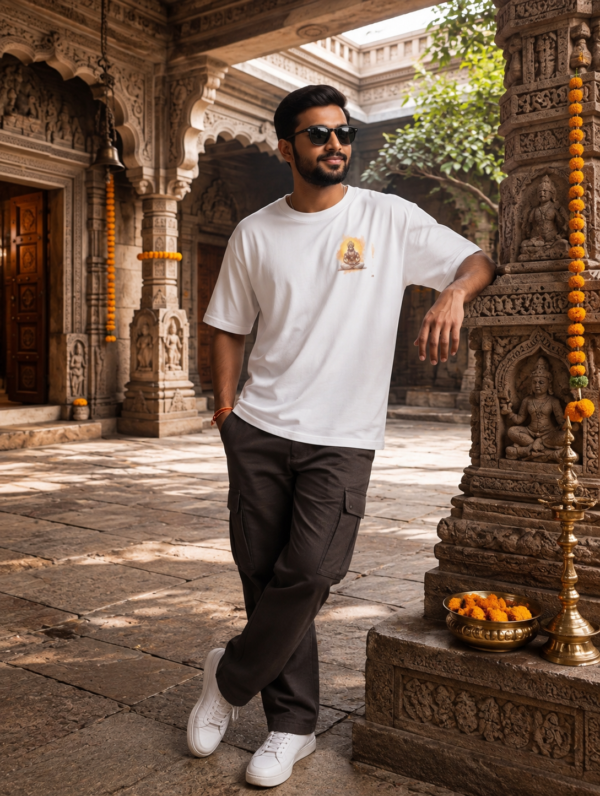 Unisex Oversized Hanuman Warrior Graphic T-Shirt | Bold Devotion Design, White Cotton Tee