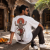 Unisex Oversized Hanuman Warrior Graphic T-Shirt | Bold Devotion Design, White Cotton Tee