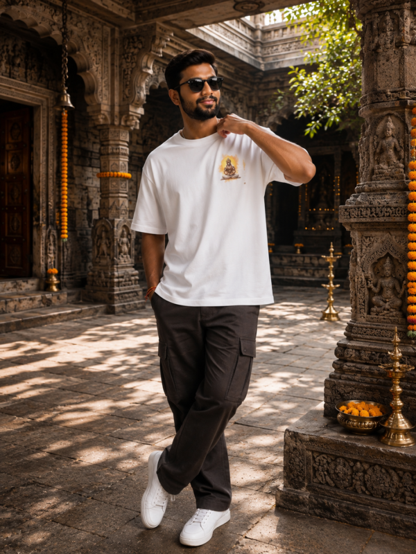 Unisex Oversized Hanuman Warrior Graphic T-Shirt | Bold Devotion Design, White Cotton Tee