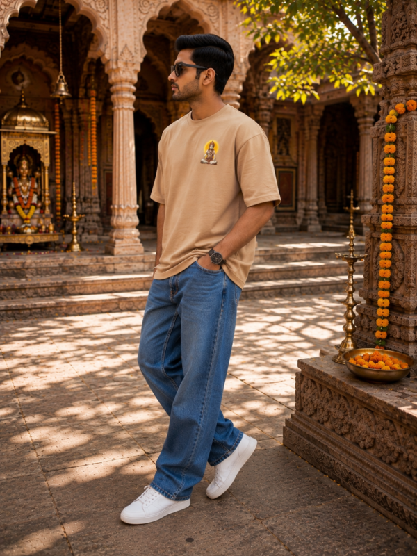 ChatGPT Image Aug 5, 2026, 05_07_33 PM Unisex Oversized Hanuman Warrior Graphic T-Shirt Bold Devotion Design, Beige Cotton Tee