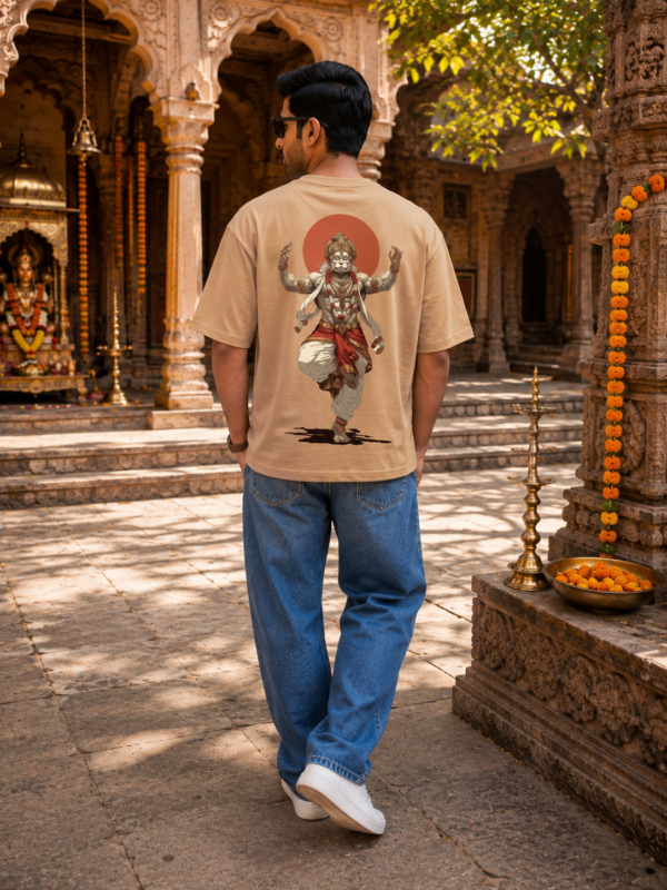 ChatGPT Image Aug 5, 2026, 05_07_38 PM Unisex Oversized Hanuman Warrior Graphic T-Shirt Bold Devotion Design, Beige Cotton Tee