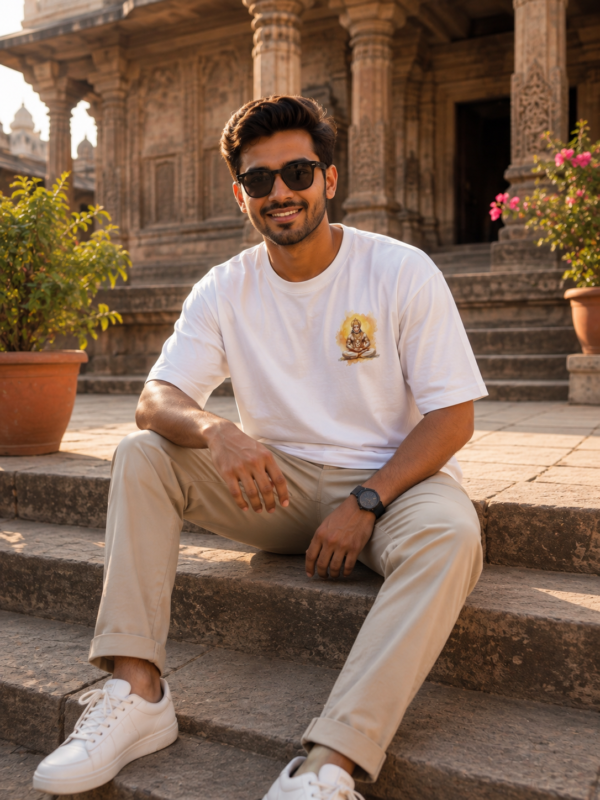 ChatGPT Image Aug 5, 2026, 05_30_08 PM Unisex Oversized Meditating Hanuman Graphic T-Shirt | Spiritual Calm Design, White Cotton Tee