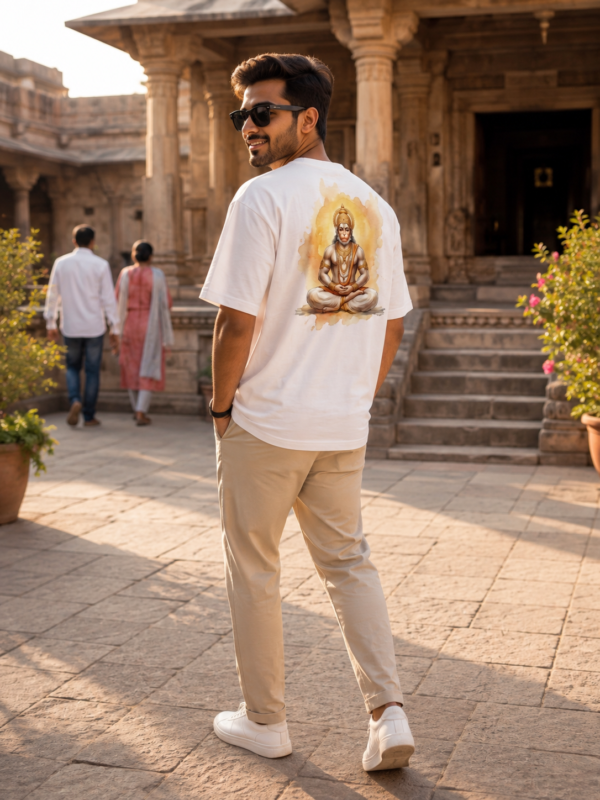 ChatGPT Image Aug 5, 2026, 05_30_13 PM Unisex Oversized Meditating Hanuman Graphic T-Shirt | Spiritual Calm Design, White Cotton Tee