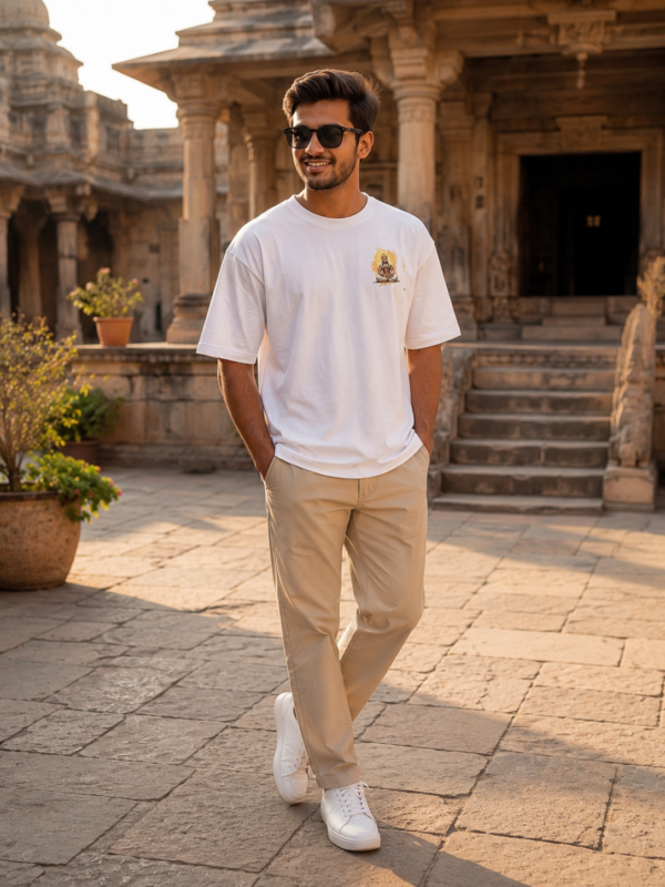 ChatGPT Image Aug 5, 2026, 05_30_17 PM Unisex Oversized Meditating Hanuman Graphic T-Shirt | Spiritual Calm Design, White Cotton Tee