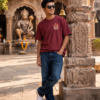 ChatGPT Image Aug 5, 2026, 05_39_04 PM Unisex Oversized Meditating Hanuman Graphic T-Shirt Spiritual Calm Design, Maroon Cotton Tee