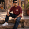 ChatGPT Image Aug 5, 2026, 05_39_10 PM Unisex Oversized Meditating Hanuman Graphic T-Shirt Spiritual Calm Design, Maroon Cotton Tee