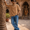 ChatGPT Image Aug 5, 2026, 05_49_04 PM Unisex Oversized Shiva & Hanuman Graphic T-Shirt Divine Fusion Artwork, beige/camel Cotton Tee