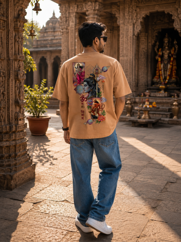 ChatGPT Image Aug 5, 2026, 05_49_12 PM Unisex Oversized Shiva & Hanuman Graphic T-Shirt Divine Fusion Artwork, beige/camel Cotton Tee