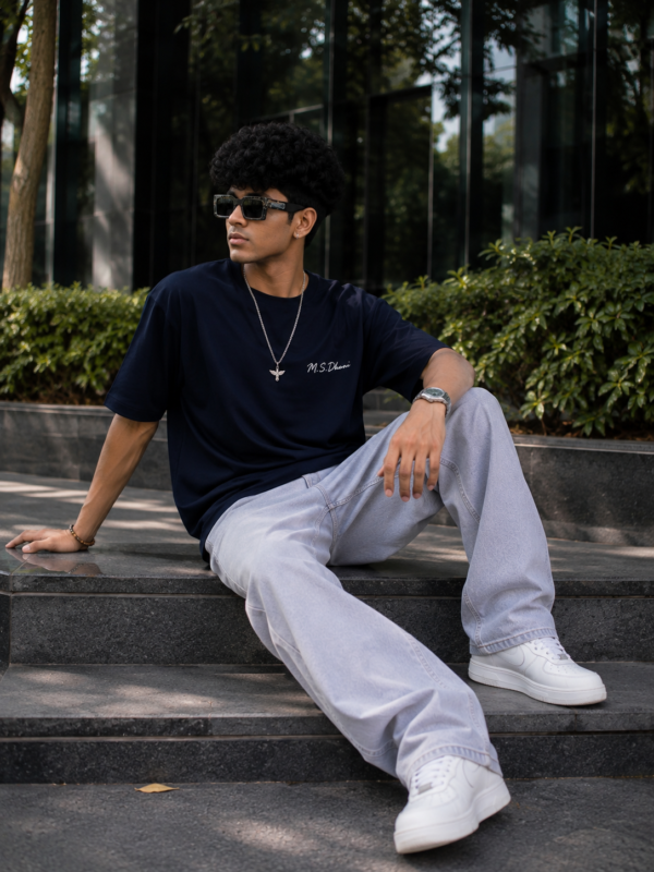 ChatGPT Image Aug 8, 2026, 02_49_55 PM Captain Cool Graphic T-Shirt for Men | M.S. Dhoni Inspired Back Print Oversized T-Shirt | Navy Blue Cricket Fan T-Shirt for Boys & Men | Premium Cotton by giftspeaks