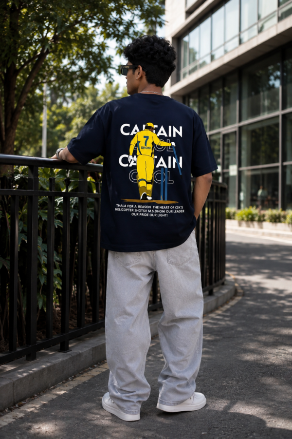 ChatGPT Image Aug 8, 2026, 02_49_59 PM Captain Cool Graphic T-Shirt for Men | M.S. Dhoni Inspired Back Print Oversized T-Shirt | Navy Blue Cricket Fan T-Shirt for Boys & Men | Premium Cotton by giftspeaks