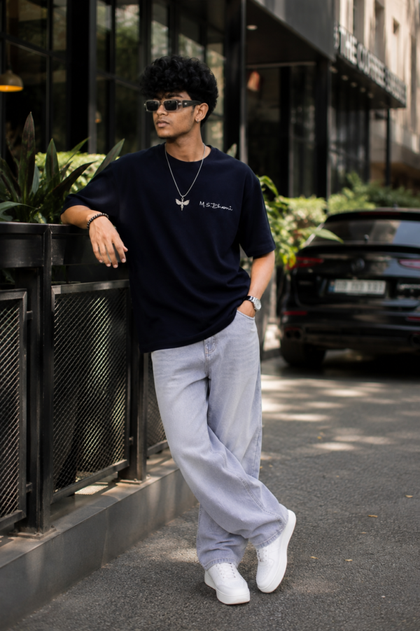 ChatGPT Image Aug 8, 2026, 02_50_01 PM Captain Cool Graphic T-Shirt for Men | M.S. Dhoni Inspired Back Print Oversized T-Shirt | Navy Blue Cricket Fan T-Shirt for Boys & Men | Premium Cotton by giftspeaks