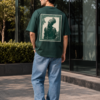 Men Dark Green Oversized Graphic T-Shirt | Vintage Portrait Back Print | Premium Loopknit Cotton 240 GSM Streetwear Tee