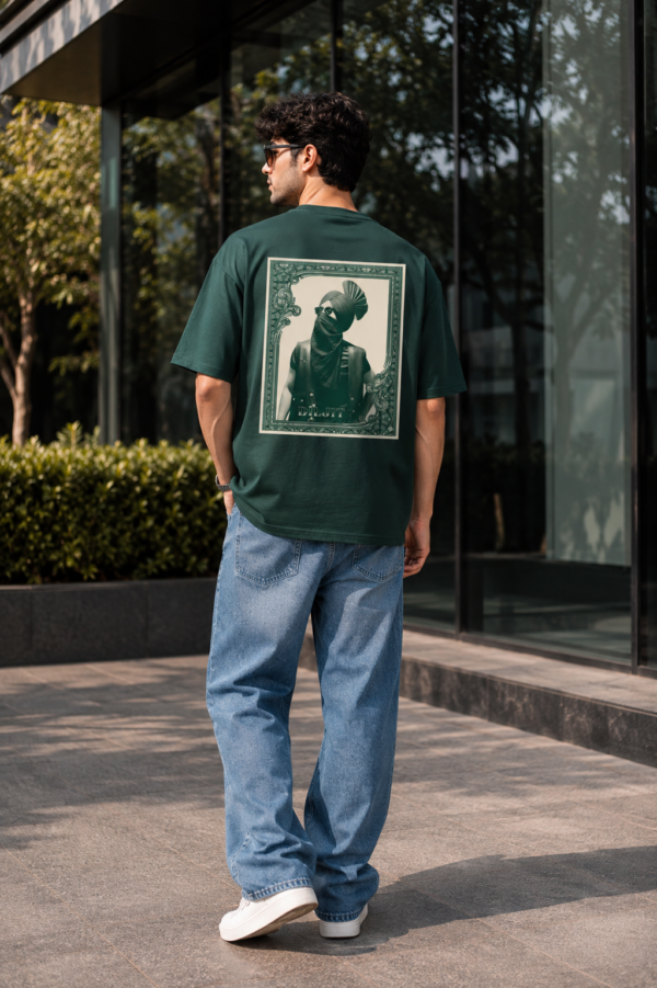 Men Dark Green Oversized Graphic T-Shirt | Vintage Portrait Back Print | Premium Loopknit Cotton 240 GSM Streetwear Tee