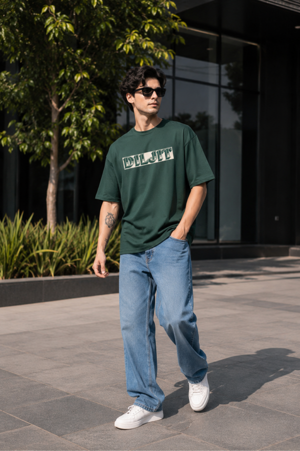 Men Dark Green Oversized Graphic T-Shirt | Vintage Portrait Back Print | Premium Loopknit Cotton 240 GSM Streetwear Tee