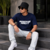 Men Oversized Navy Blue Graphic Printed T-Shirt | Street Hip-Hop Back Print | Premium Loopknit Cotton 240 GSM | Casual Urban Style Tee