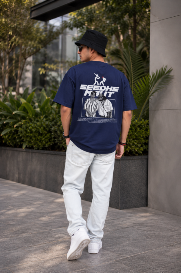 Men Oversized Navy Blue Graphic Printed T-Shirt | Street Hip-Hop Back Print | Premium Loopknit Cotton 240 GSM | Casual Urban Style Tee