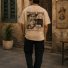 Men's Beige Oversized T-Shirt with Bhagat Singh Graphic Print | Loopknit 240 GSM | Patriotic Freedom Fighter Oversized Tee | Shaheed Bhagat Singh Tribute Back Print T-Shirt for Everyday Wear
