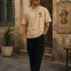 Men's Beige Oversized T-Shirt with Bhagat Singh Graphic Print | Loopknit 240 GSM | Patriotic Freedom Fighter Oversized Tee | Shaheed Bhagat Singh Tribute Back Print T-Shirt for Everyday Wear