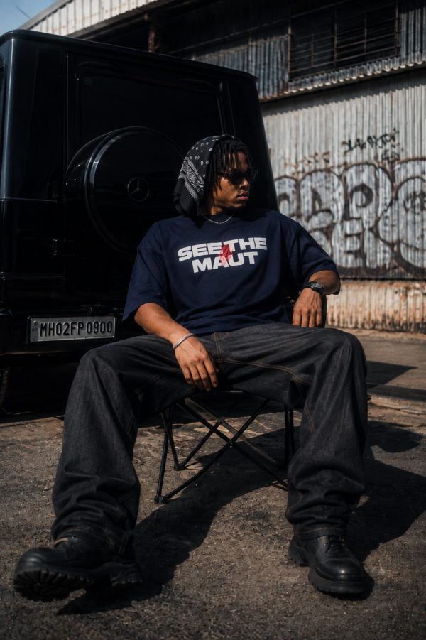 Men's Navy Blue Oversized Graphic T-Shirt | Hip-Hop Street Style Back Print | Premium Cotton Casual Wear