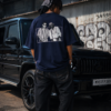 Men's Navy Blue Oversized Graphic T-Shirt | Hip-Hop Street Style Back Print | Premium Cotton Casual Wear