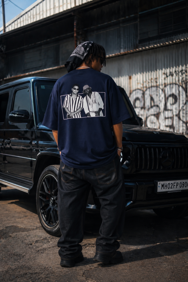 Men's Navy Blue Oversized Graphic T-Shirt | Hip-Hop Street Style Back Print | Premium Cotton Casual Wear