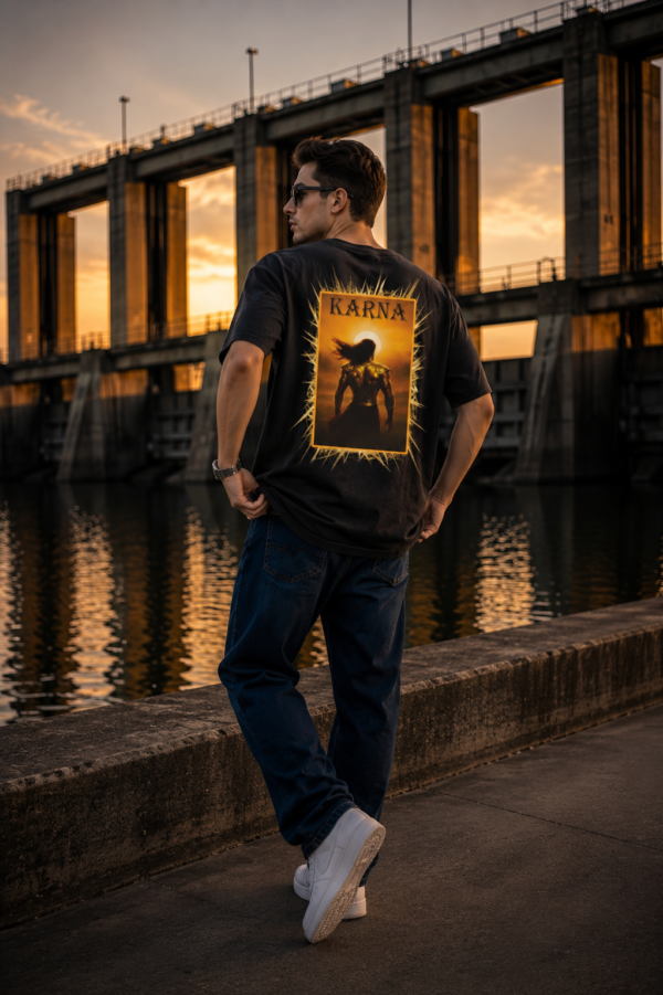 Men's Oversized Black Graphic T-Shirt | Karna Mahabharata Back Print | Loopknit 240 GSM Streetwear Tee