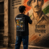 Mens Oversized Black T-Shirt | Shaheed Bhagat Singh Graphic Print | Loopknit 240 GSM Heavy Cotton | Freedom Fighter Tribute Streetwear Tee for Men