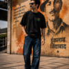 Mens Oversized Black T-Shirt | Shaheed Bhagat Singh Graphic Print | Loopknit 240 GSM Heavy Cotton | Freedom Fighter Tribute Streetwear Tee for Men