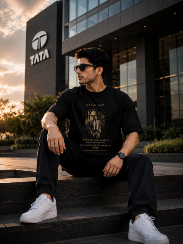 Ratan Tata Motivational Printed Oversized T-Shirt for Men | Premium Loopknit Cotton 240 GSM | Black Oversized T Shirt | Inspirational Quote Streetwear Casual Wear for Men | by Giftspeaks