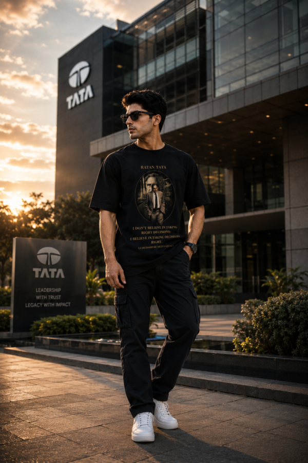 Ratan Tata Motivational Printed Oversized T-Shirt for Men | Premium Loopknit Cotton 240 GSM | Black Oversized T Shirt | Inspirational Quote Streetwear Casual Wear for Men | by Giftspeaks