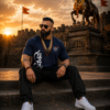 Shivaji Maharaj Oversized T-Shirt for Men | Navy Blue Drop Shoulder Tee | Loopknit 240 GSM Premium Streetwear | Maratha Pride Edition